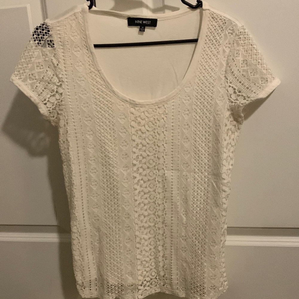 Nine West white stretchy lace top